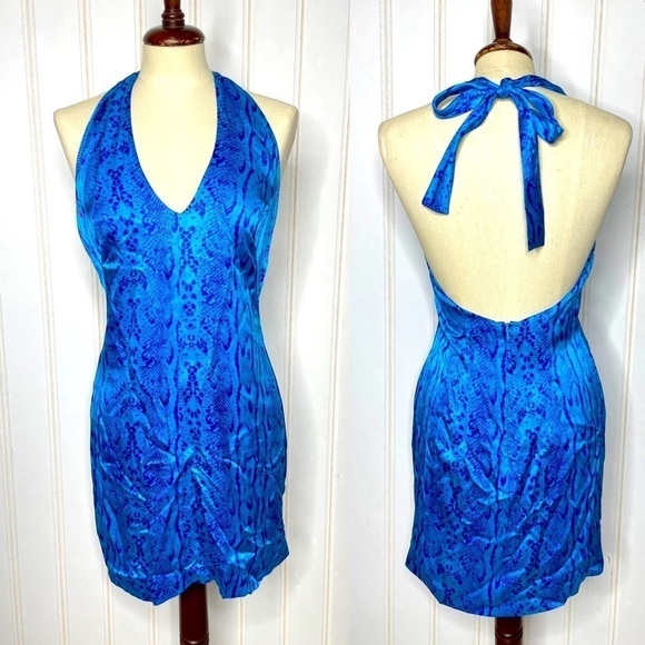 French Connection Silk Snake Print Halter Dress 436 - Picture 1 of 10
